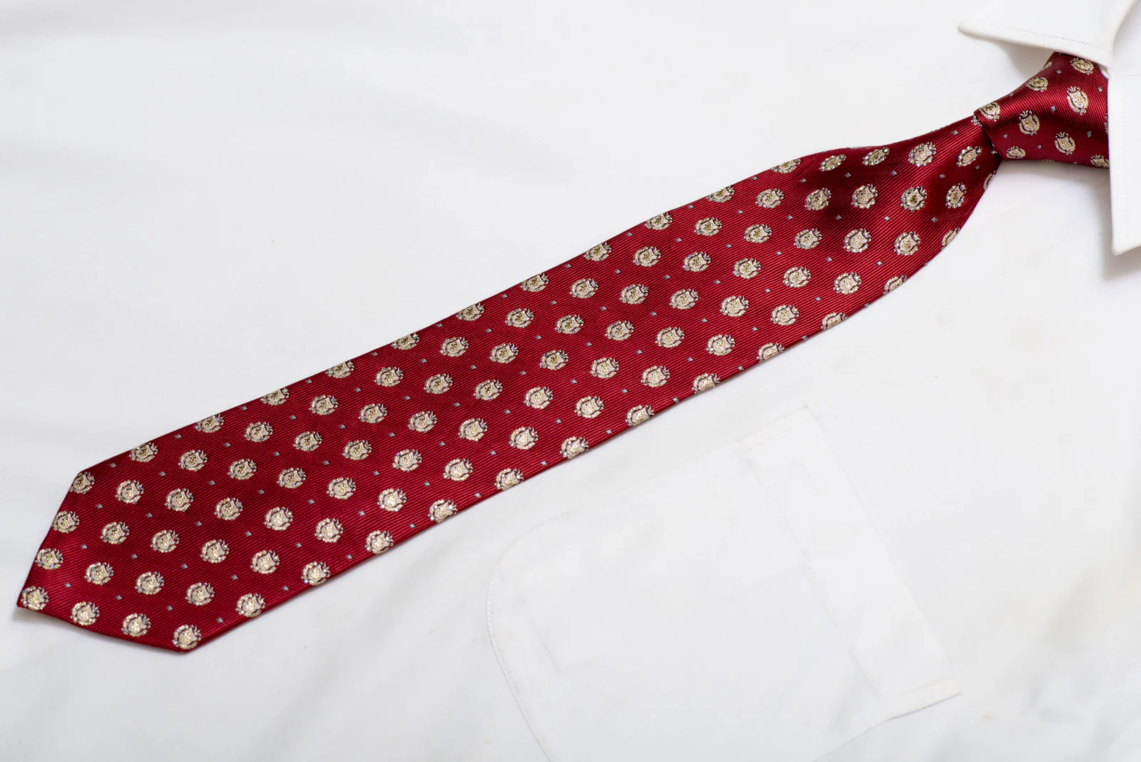 Gold Emblem On Burgundy Rhinestone Silk Necktie With Gold Sparkles - Image 3