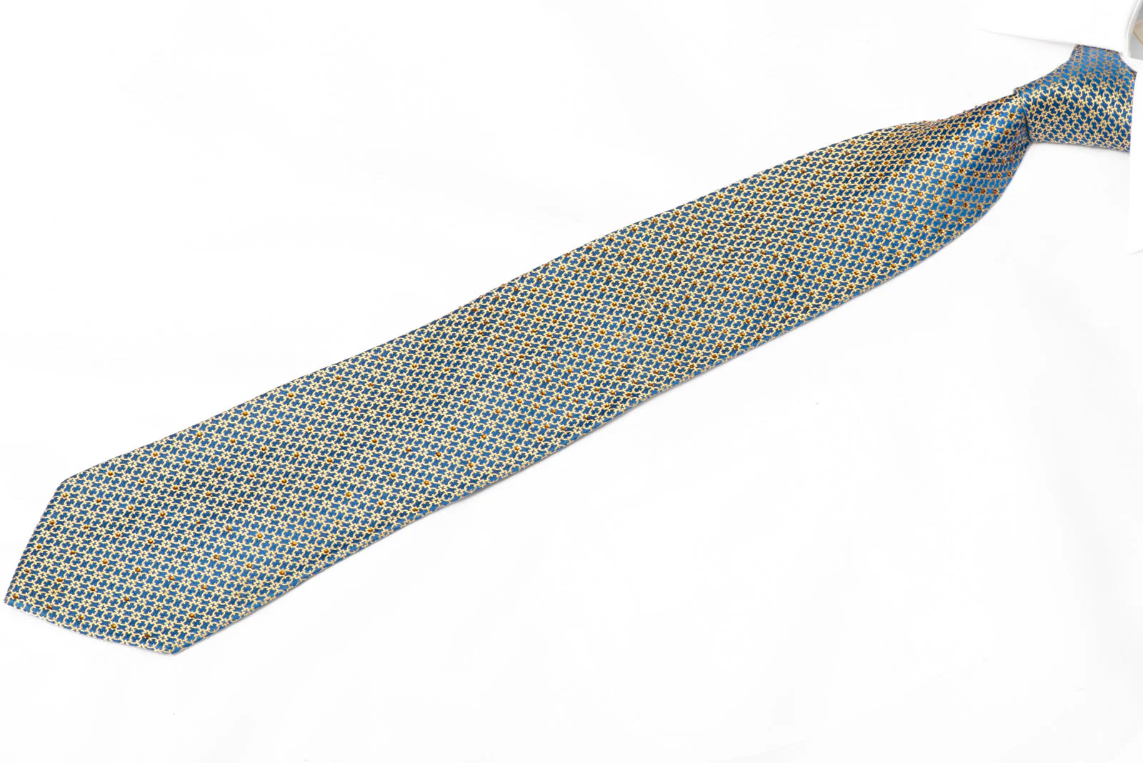 Gold Interlocking Chains On Blue Rhinestone Silk Tie - Image 2