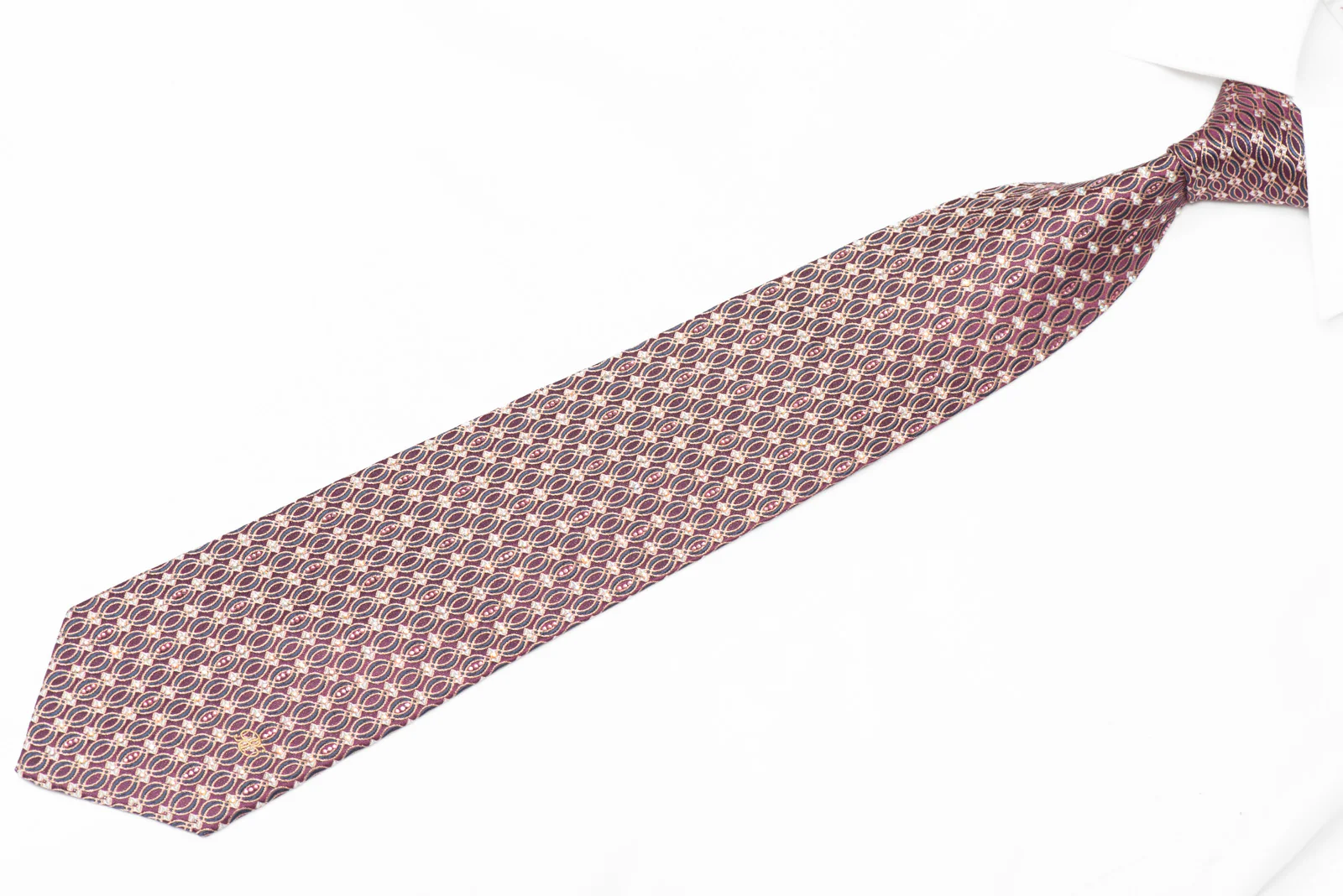 Gold Navy Waves Design On Burgundy Rhinestone Silk Tie With Silver Sparkles - Image 2