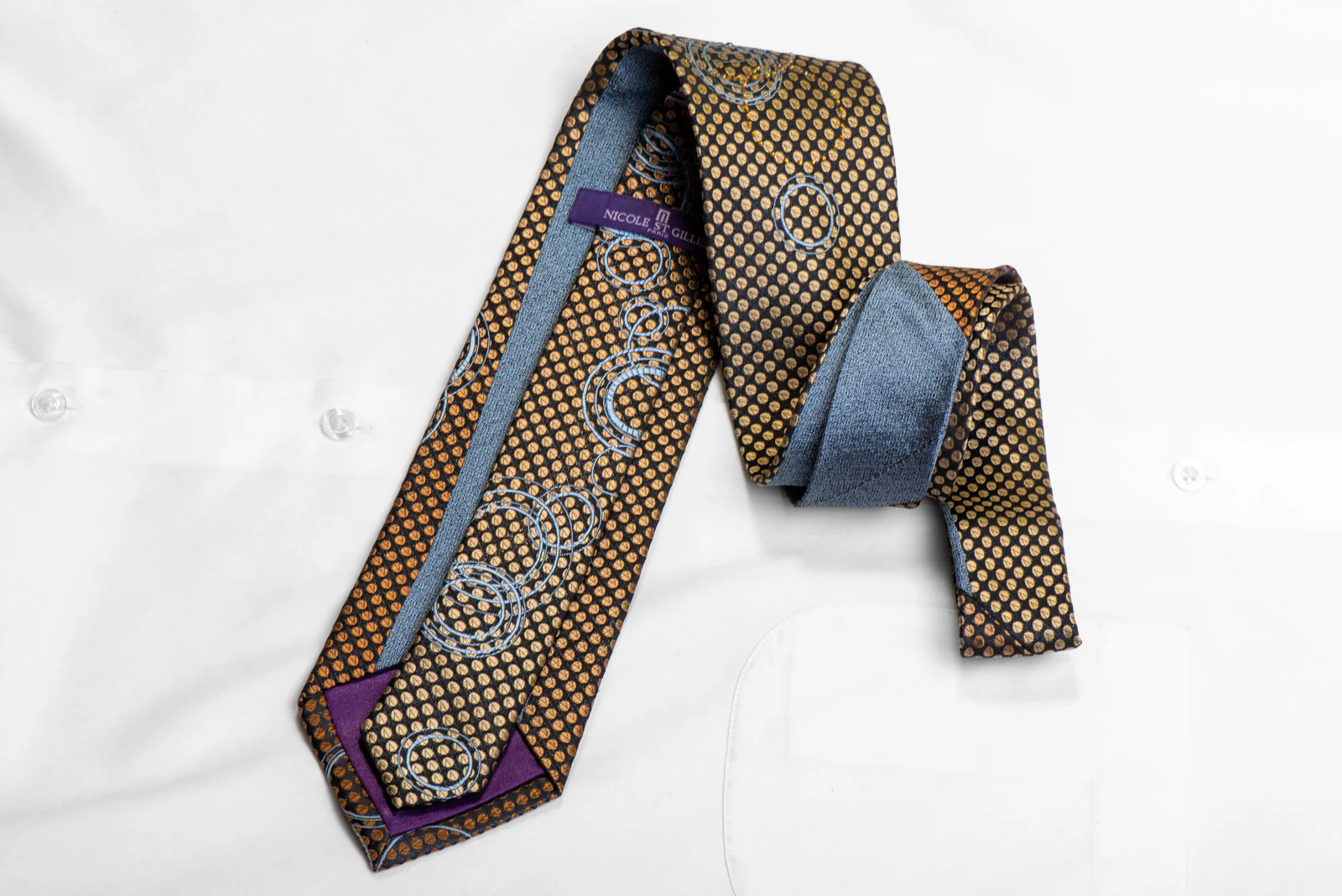 Gold Silver Geometric On Black Rhinestone Silk Necktie With Sparkles - Image 4