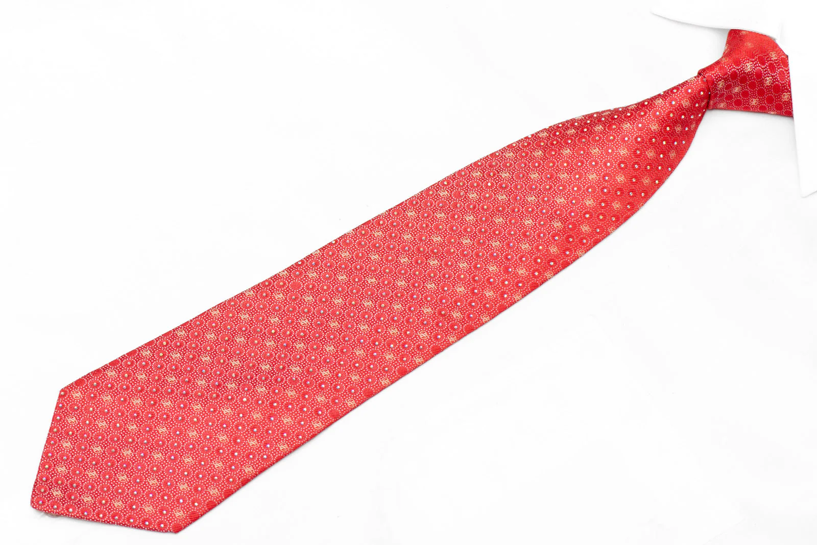 Gold Silver Monogram On Red Rhinestone Silk Tie With Silber Sparkles - Image 2