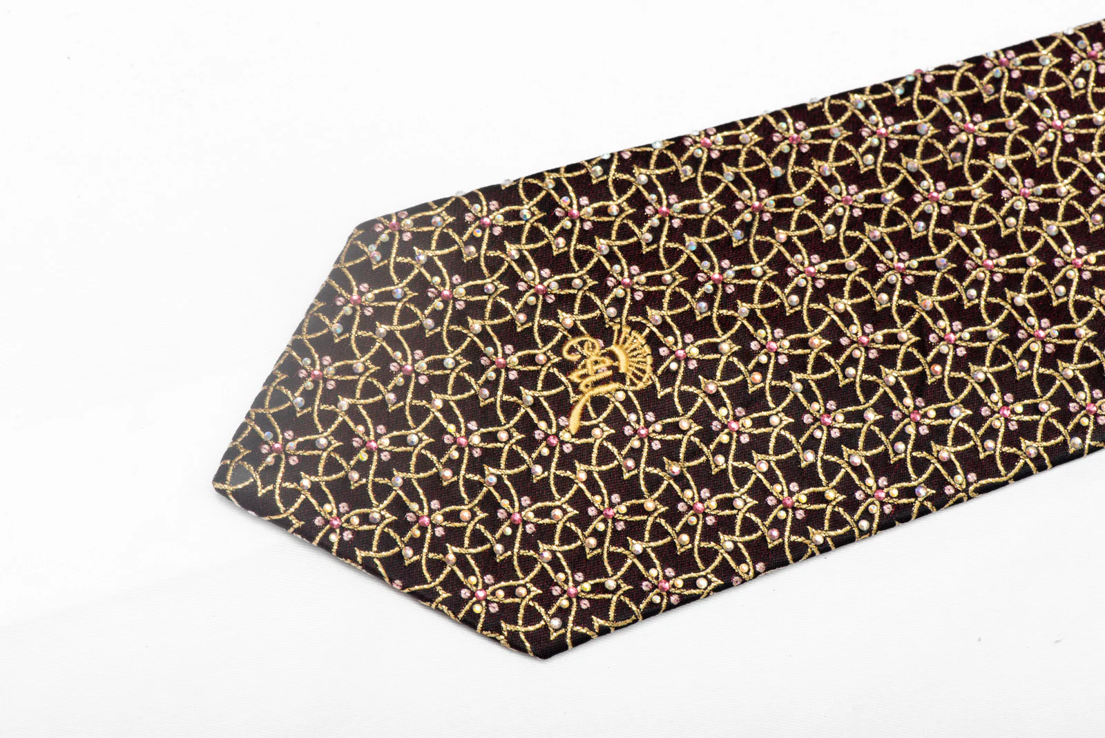 Gold Trellis On Black Silk Rhinestone Tie With Gold Sparkles - Image 3