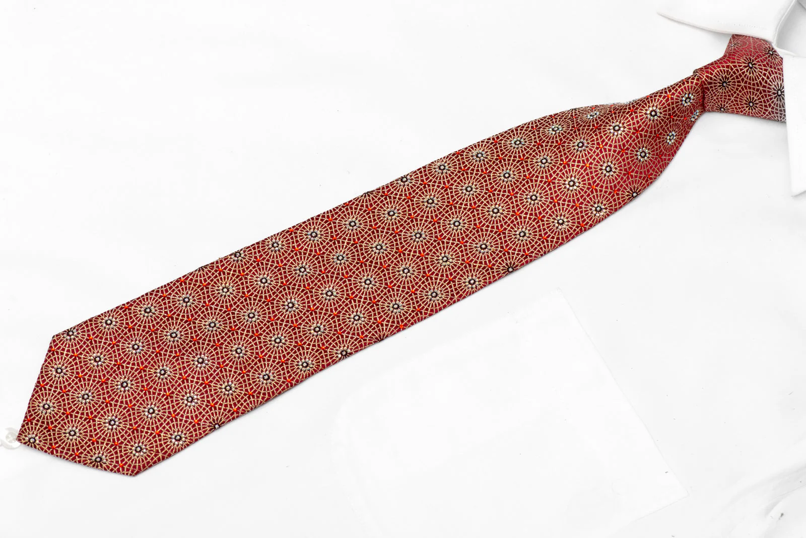 Gold Trellis On Dark Red Rhinestone Sparkle Silk Tie - Image 2