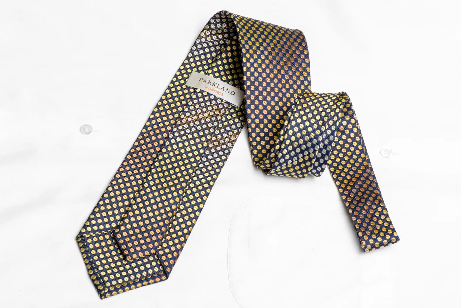 Golden Yellow Geometric Dots On Navy Blue Rhinestone Tie With Sparkles - Image 4