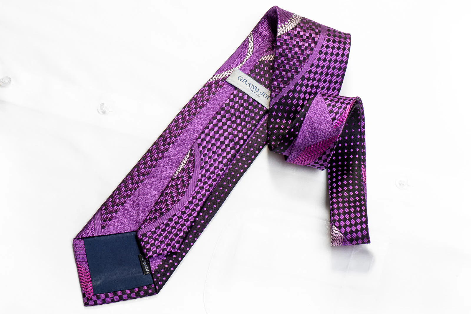 Grand Jour Rhinestone Necktie Waves & Geometric On Purple - Image 4
