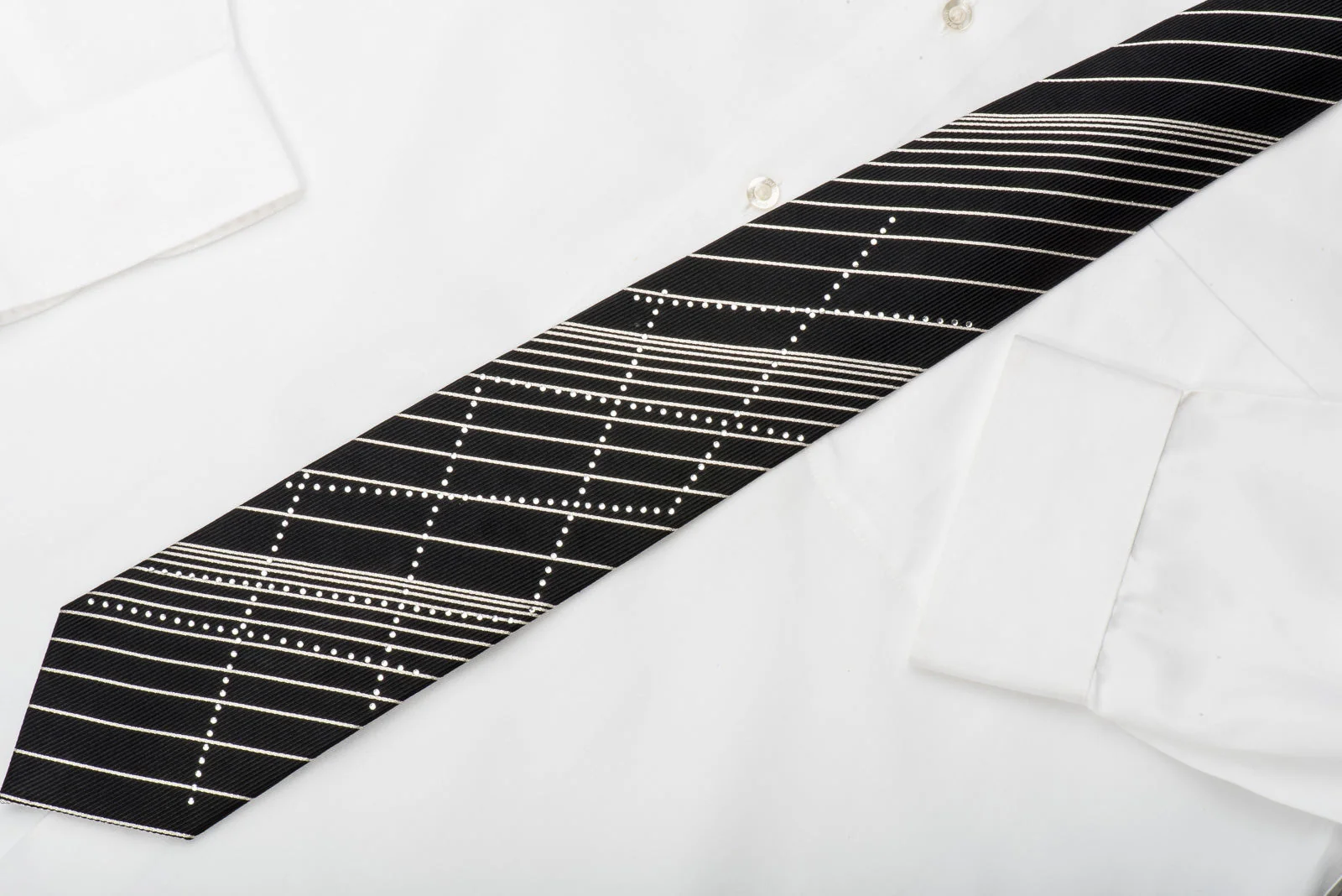 Grand Jour Rhinestone Silk Necktie Silver Stripes On Black With Sparkles - Image 5