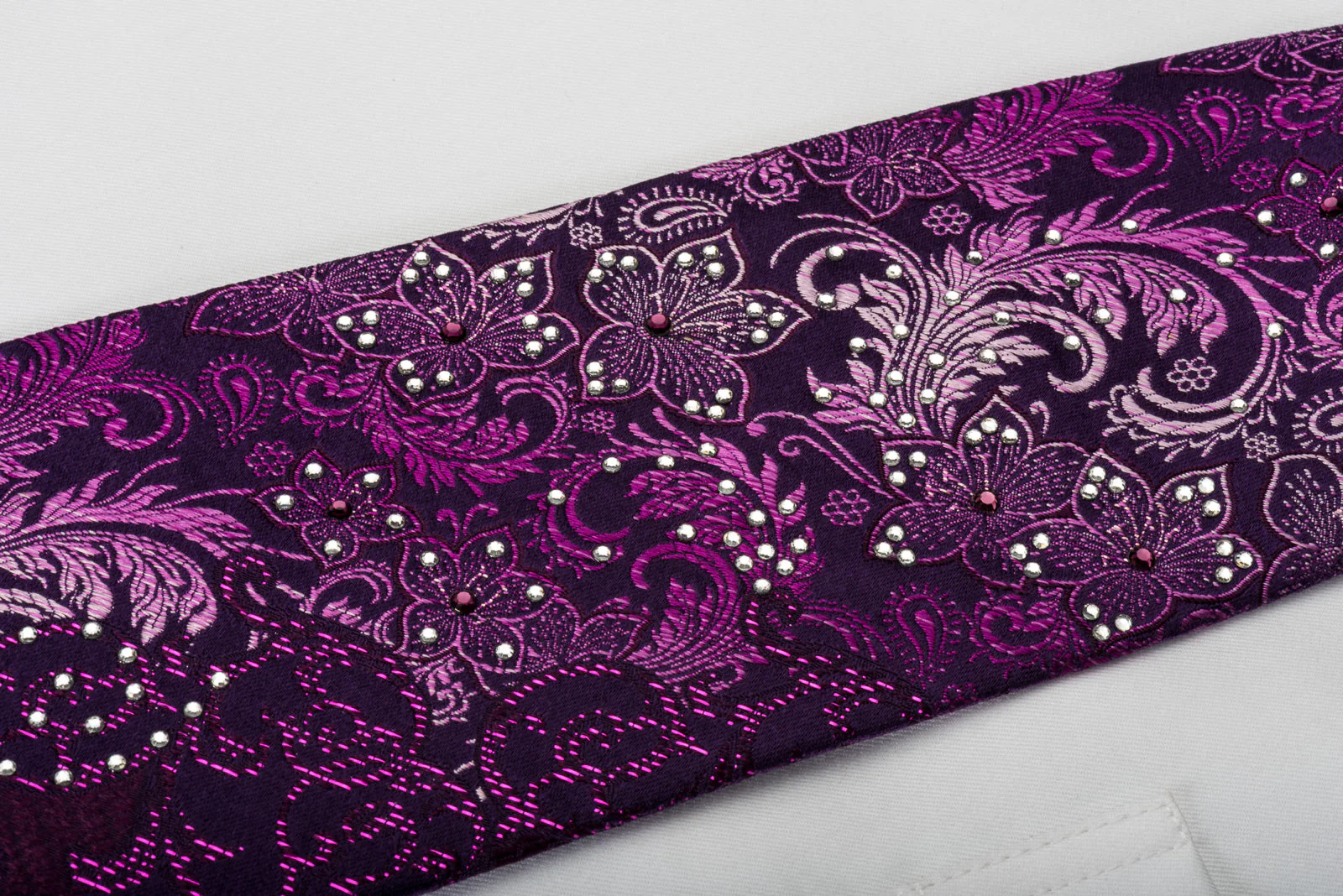 Grand Jour Silk Rhinestone Necktie Floral On Purple With Purple Sparkles - Image 6