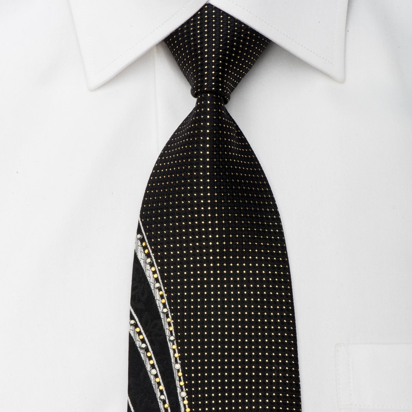 Grang Cia Black Rhinestone Silk Necktie With Gold Sparkles