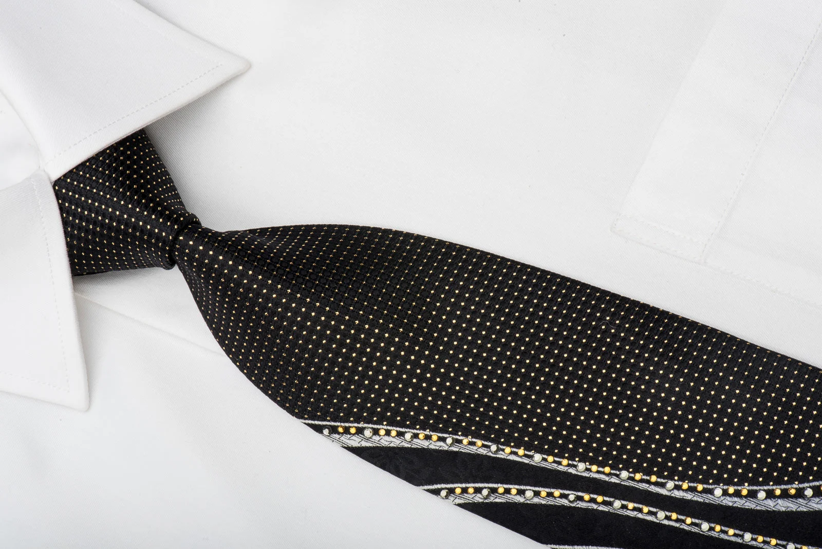 Grang Cia Black Rhinestone Silk Necktie With Gold Sparkles - Image 3
