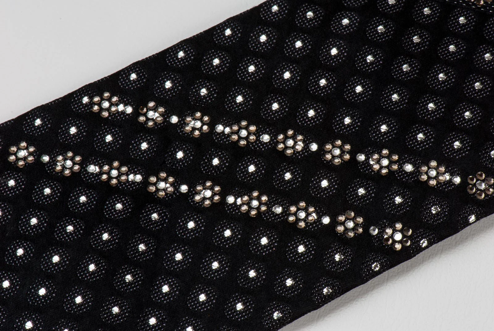 Grang Cia Black Silk Rhinestone Tie With Metallic Silver Sparkles - Image 3