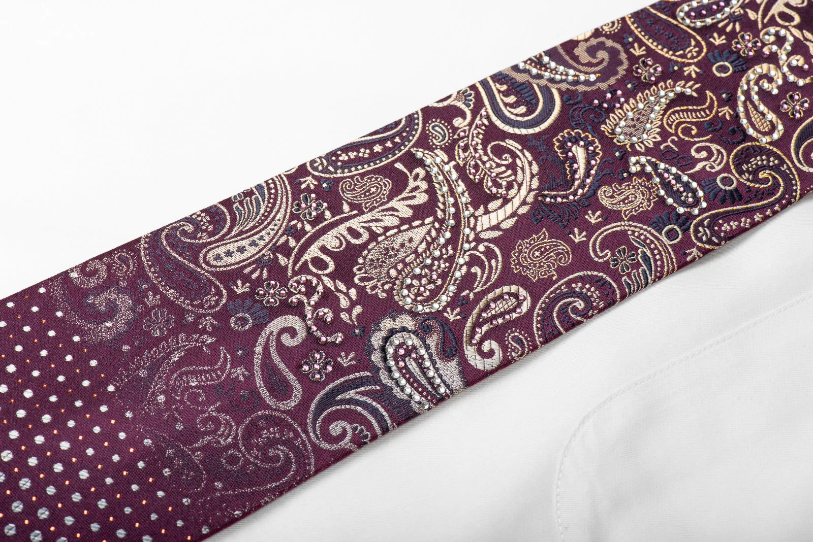 Grang Cia Men's Crystal Rhinestone Silk Necktie Paisley On Purple - Image 2