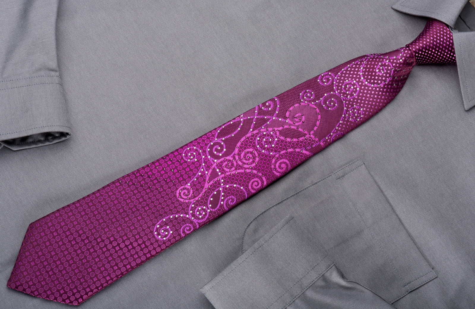 Grang Cia Men's Rhinestone Necktie Scrolls On Purple With Sparkles - Image 3
