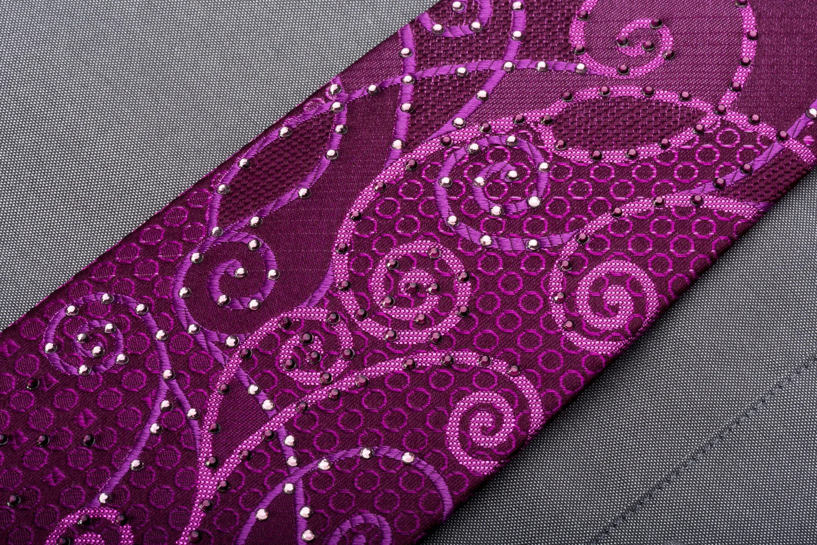 Grang Cia Men's Rhinestone Necktie Scrolls On Purple With Sparkles - Image 5