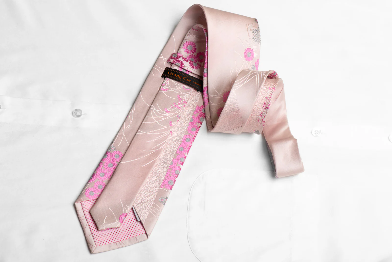 Grang Cia Rhinestone Silk Necktie Floral On Pink - Image 4