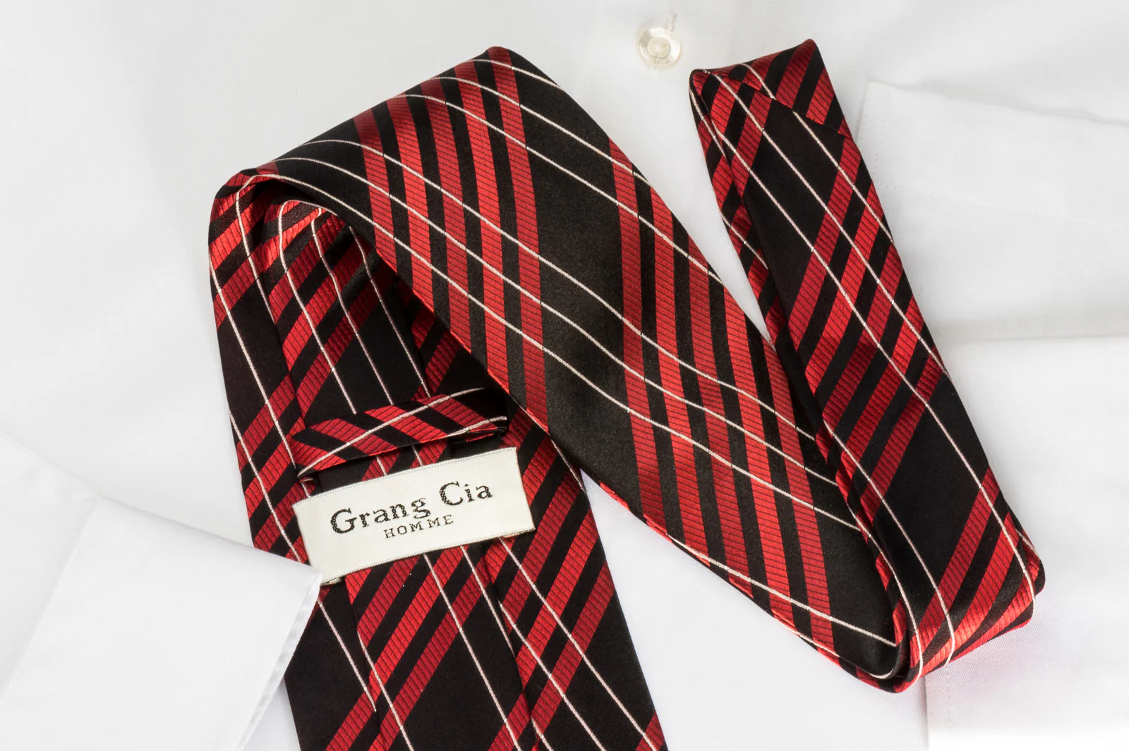 Grang Cia Rhinestone Silk Necktie Red Silver Stripes On Black With Silver Sparkles - Image 4