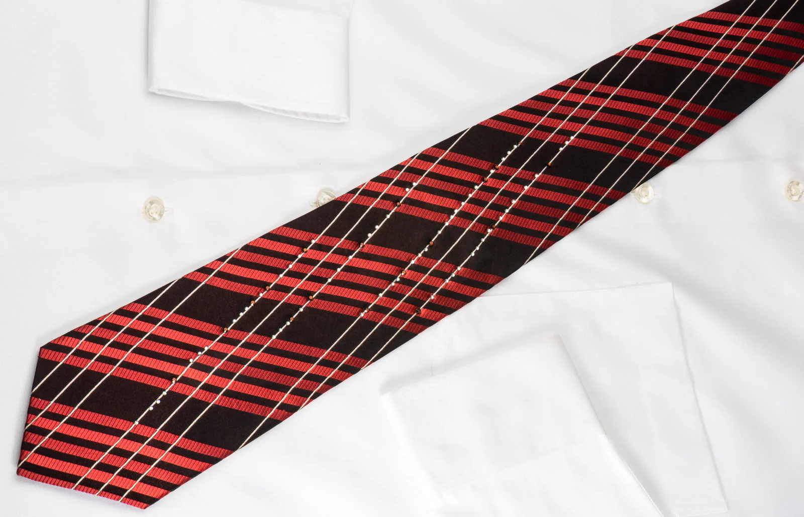 Grang Cia Rhinestone Silk Necktie Red Silver Stripes On Black With Silver Sparkles - Image 7
