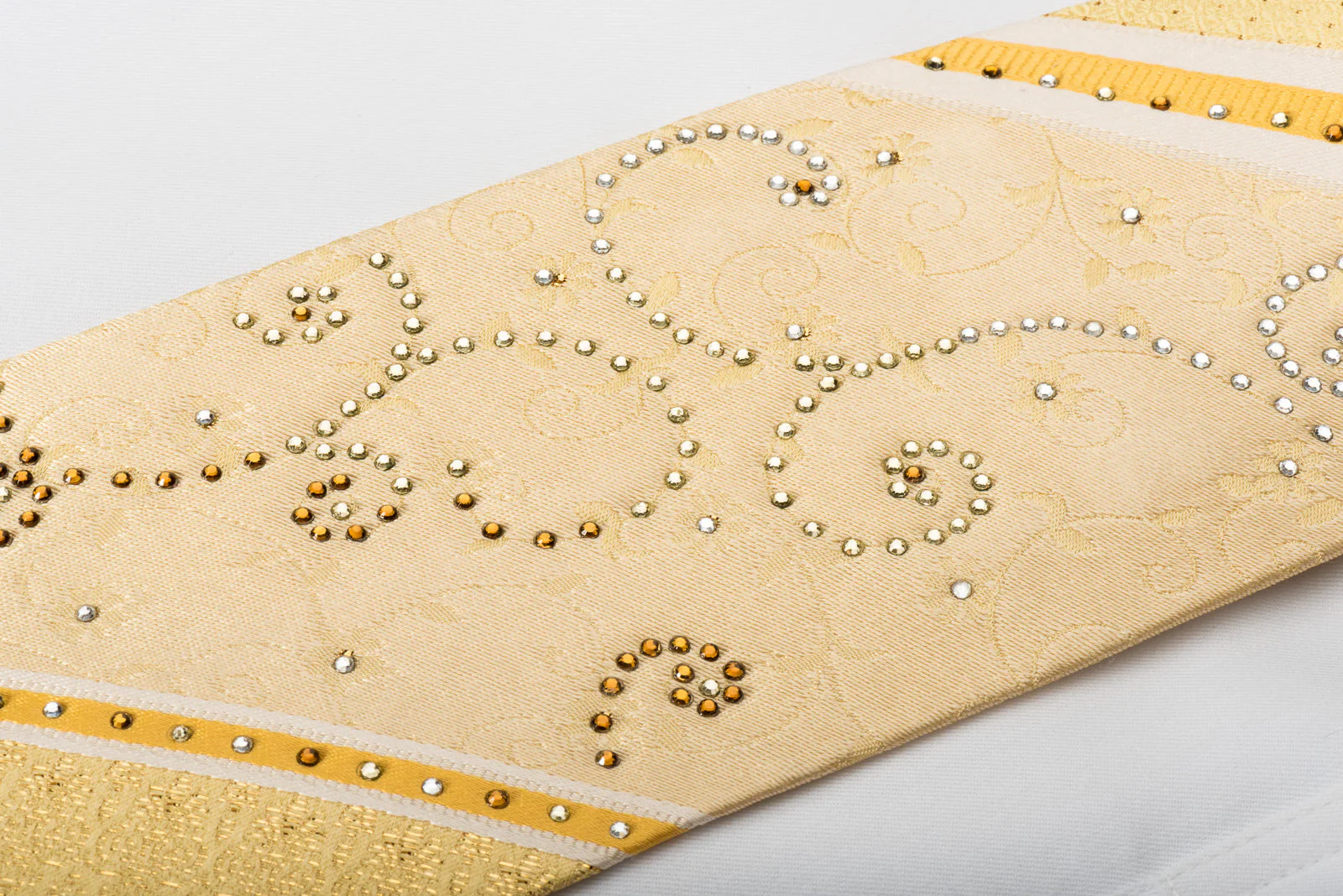Grang Cia Rhinestone Silk Necktie Striped & Scrolls On Yellow With Gold Sparkles - Image 6