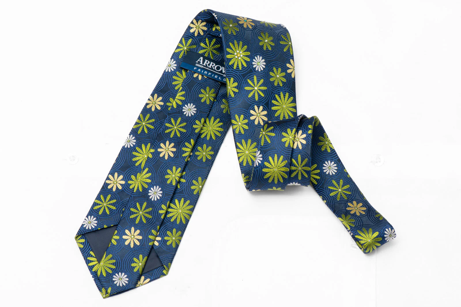 Green Floral On Navy Blue Rhinestone Silk Necktie - Image 3