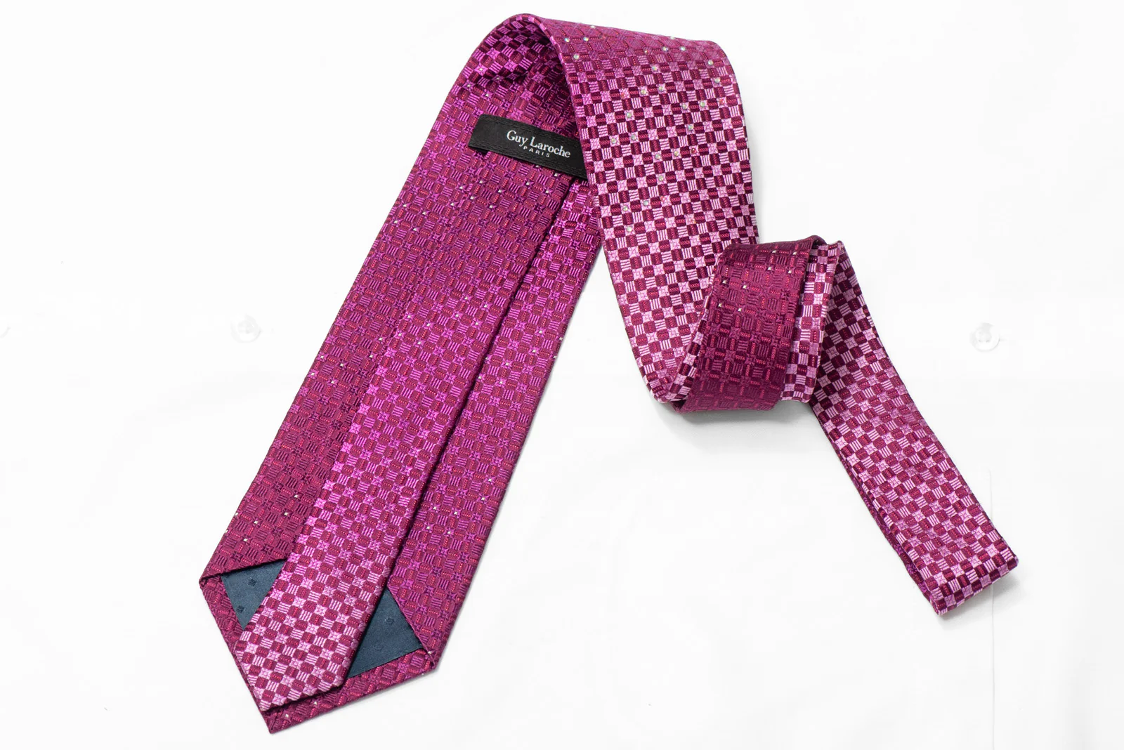 Purple Checkered Design Rhinestone Silk Necktie With Sparkles - Image 4