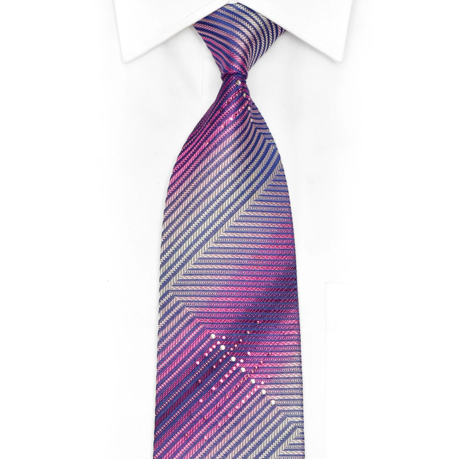 Violet Geometric On Navy Rhinestone Silk Tie With Sparkles
