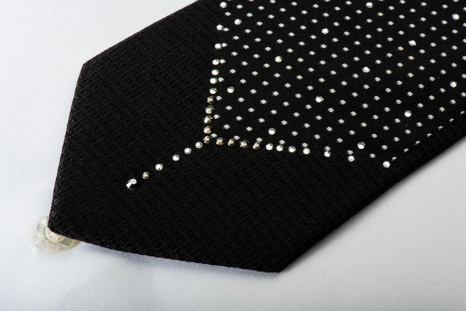 Guy Laroche Black Crystal Rhinestone Silk Necktie Silver Dots On Black - Image 2