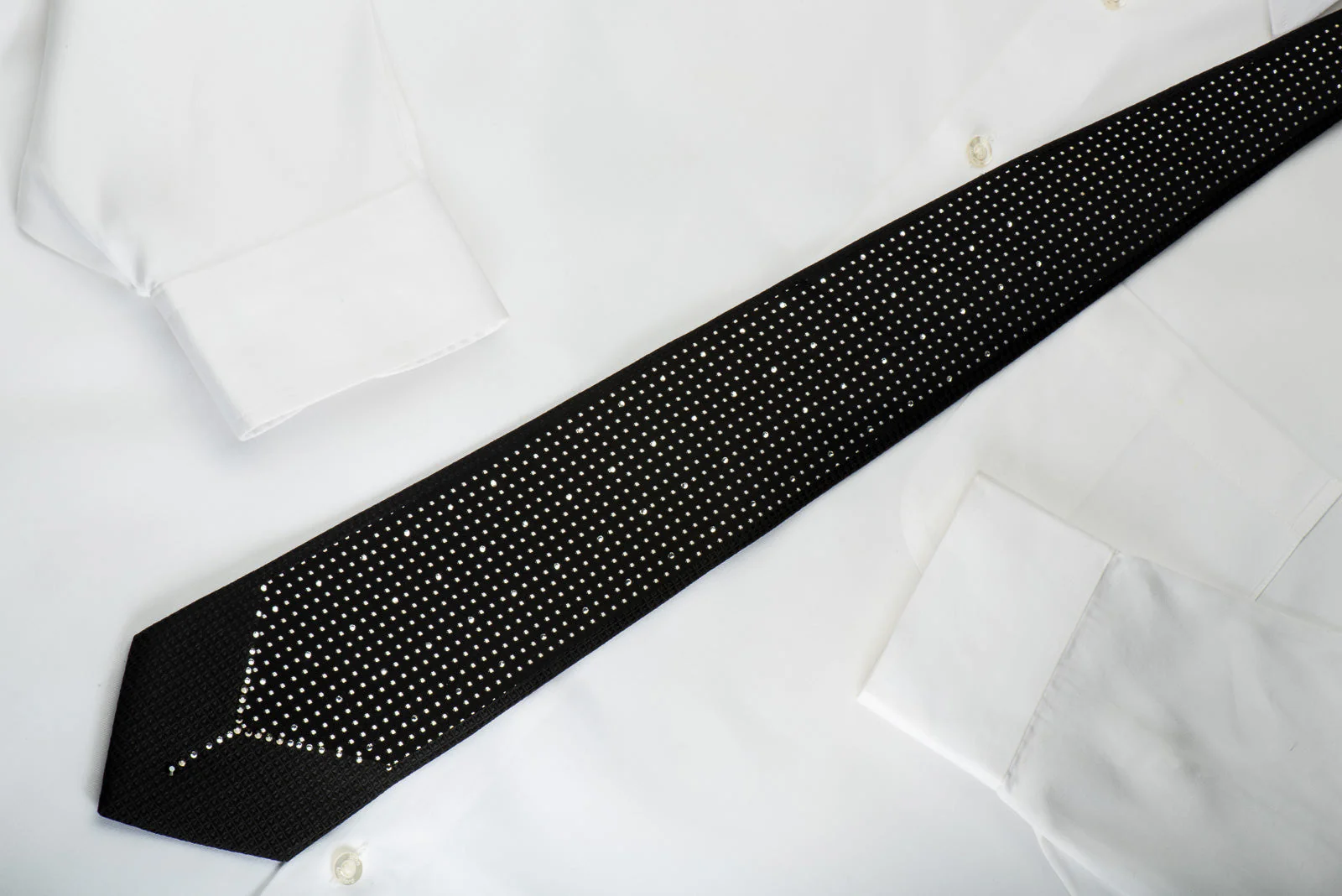 Guy Laroche Black Crystal Rhinestone Silk Necktie Silver Dots On Black - Image 4
