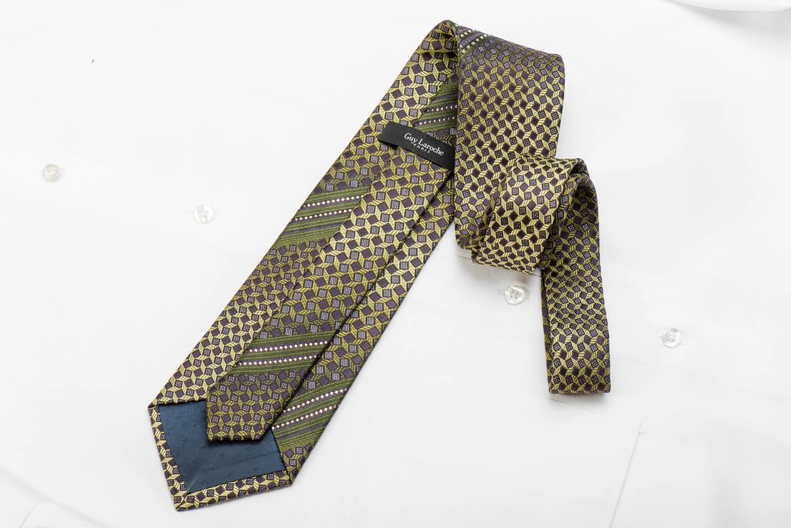 Guy Laroche Men's Crystal Silk Green Brown Geometric With Silver Sparkles - Image 4