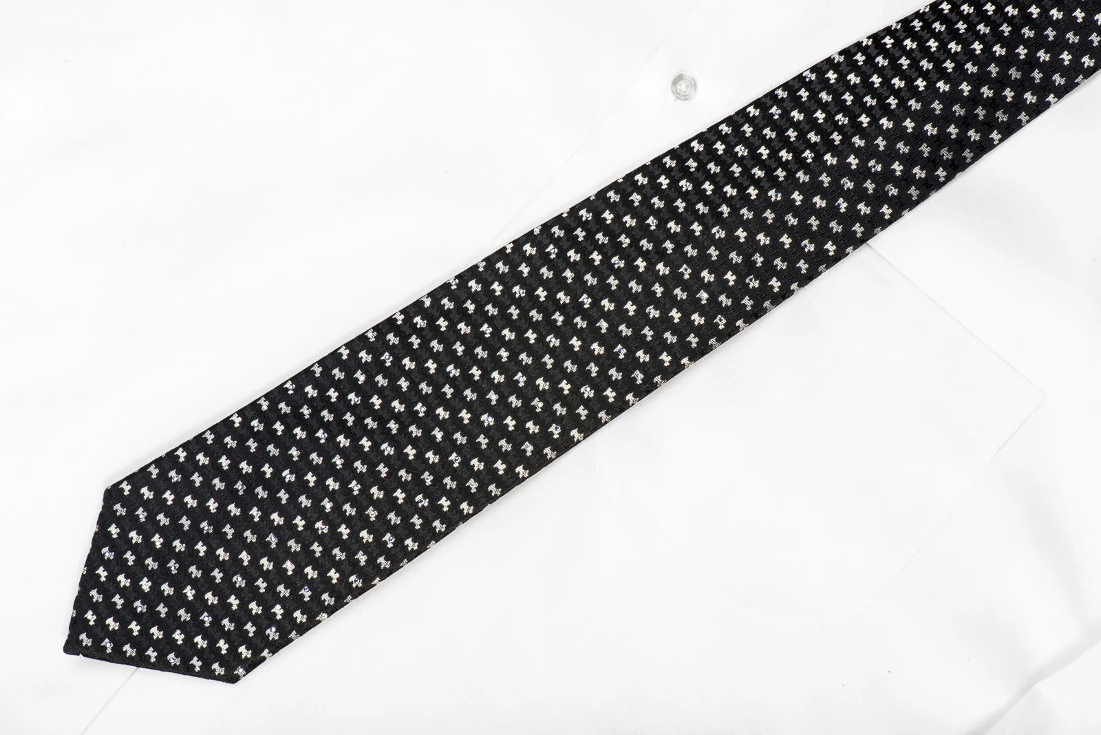 Guy Laroche Men's Crystal Silk Tie Silver Scottie Dogs On Black With Silver Sparkles - Image 5
