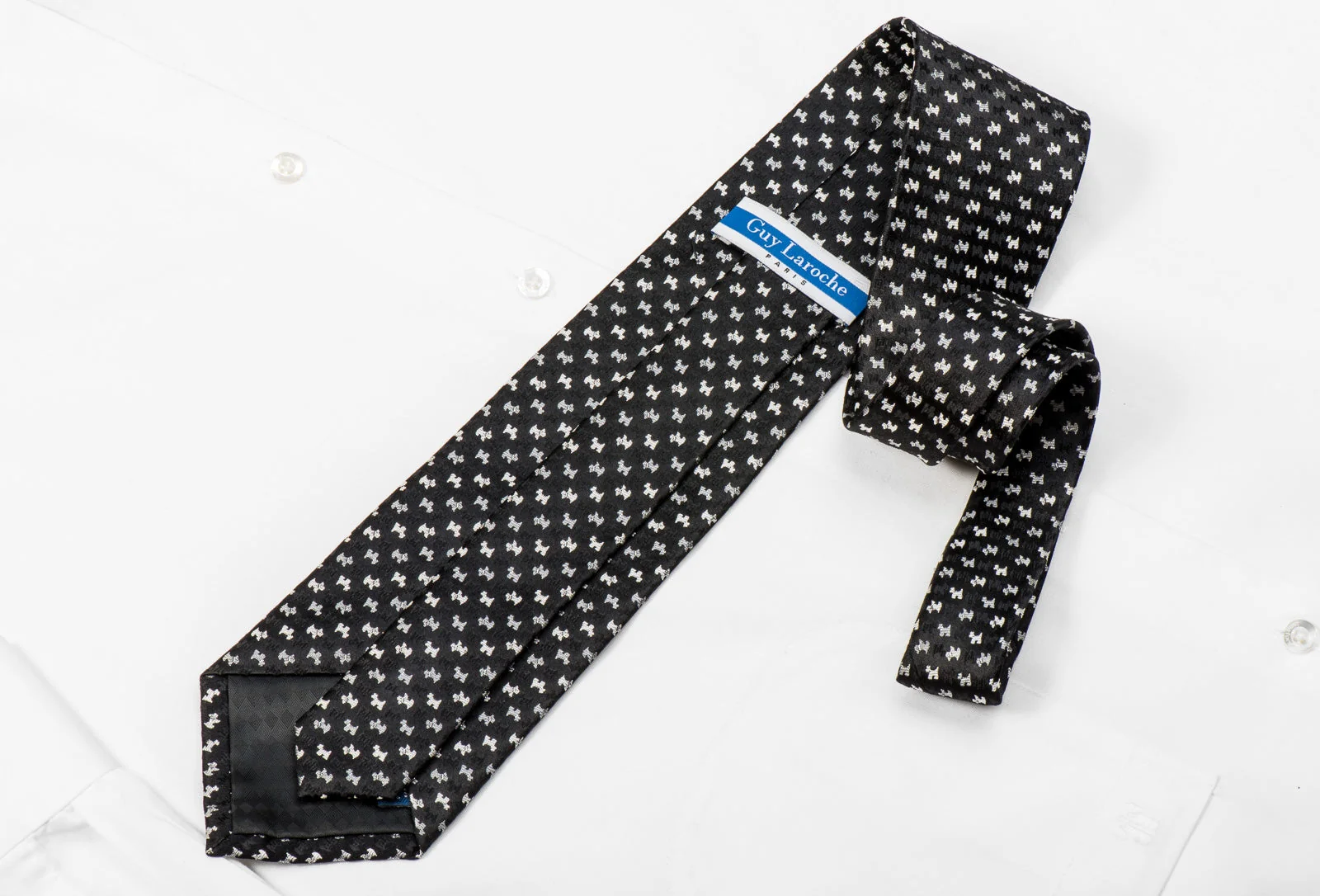 Guy Laroche Men's Crystal Silk Tie Silver Scottie Dogs On Black With Silver Sparkles - Image 6