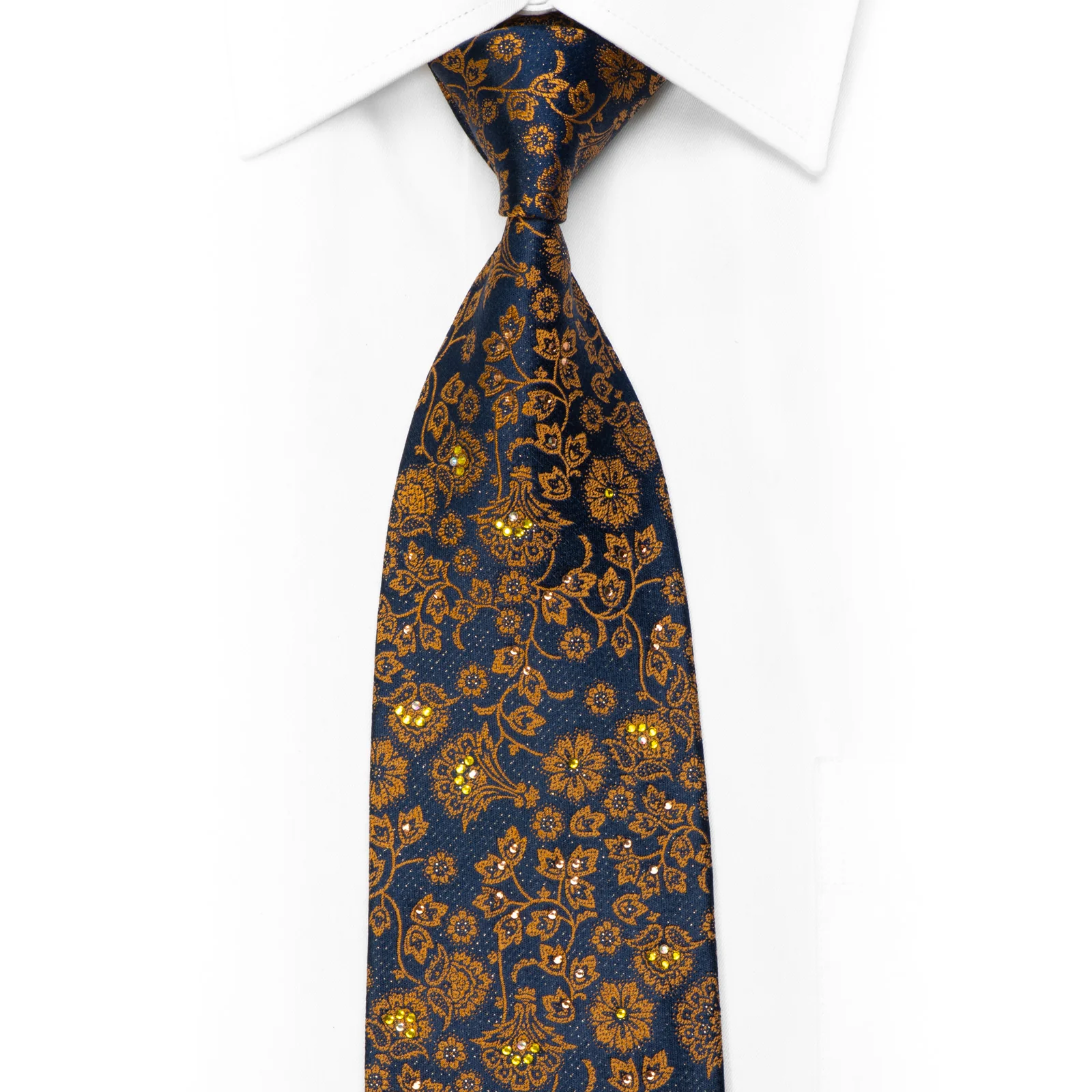 Orange Anthemion Floral On Navy With Sparkles