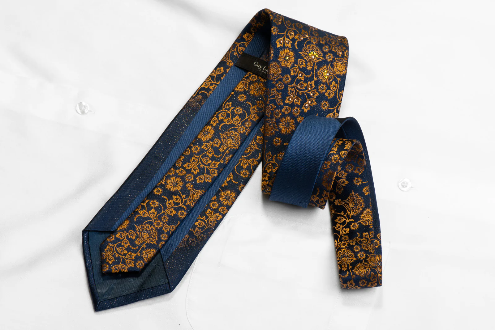 Orange Anthemion Floral On Navy With Sparkles - Image 4