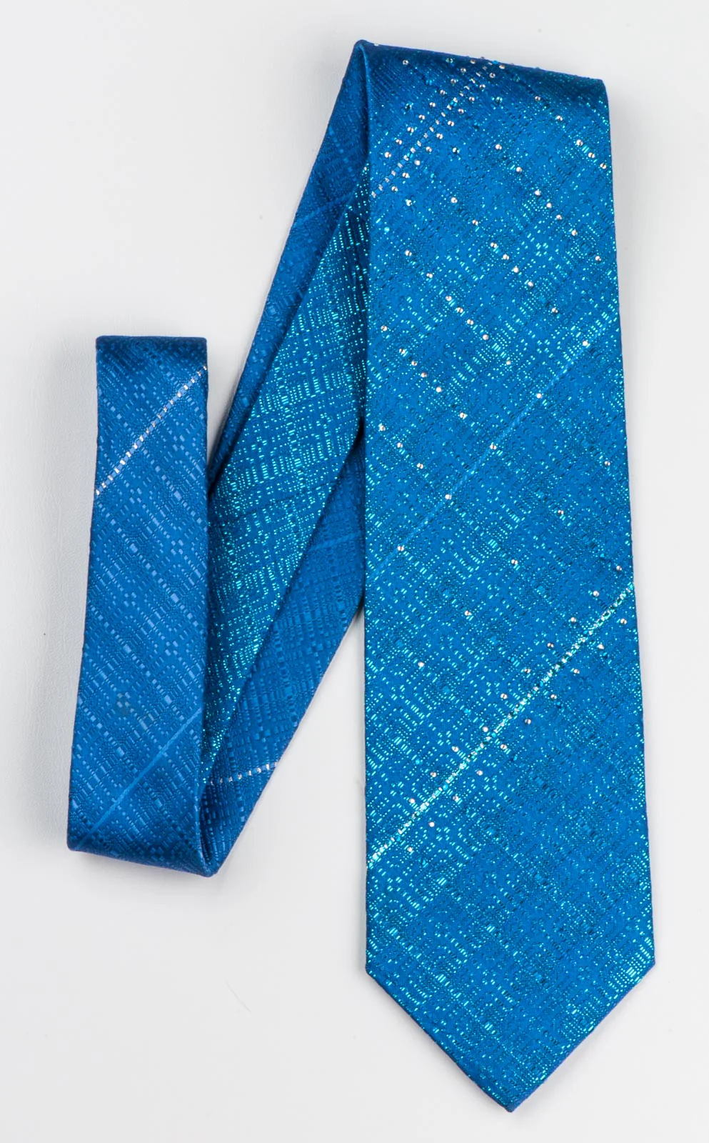 Guy Laroche Rhinestone Men's Silk Necktie Blue Sparkles On Dark Blue 3 1/14 Inch - Image 3