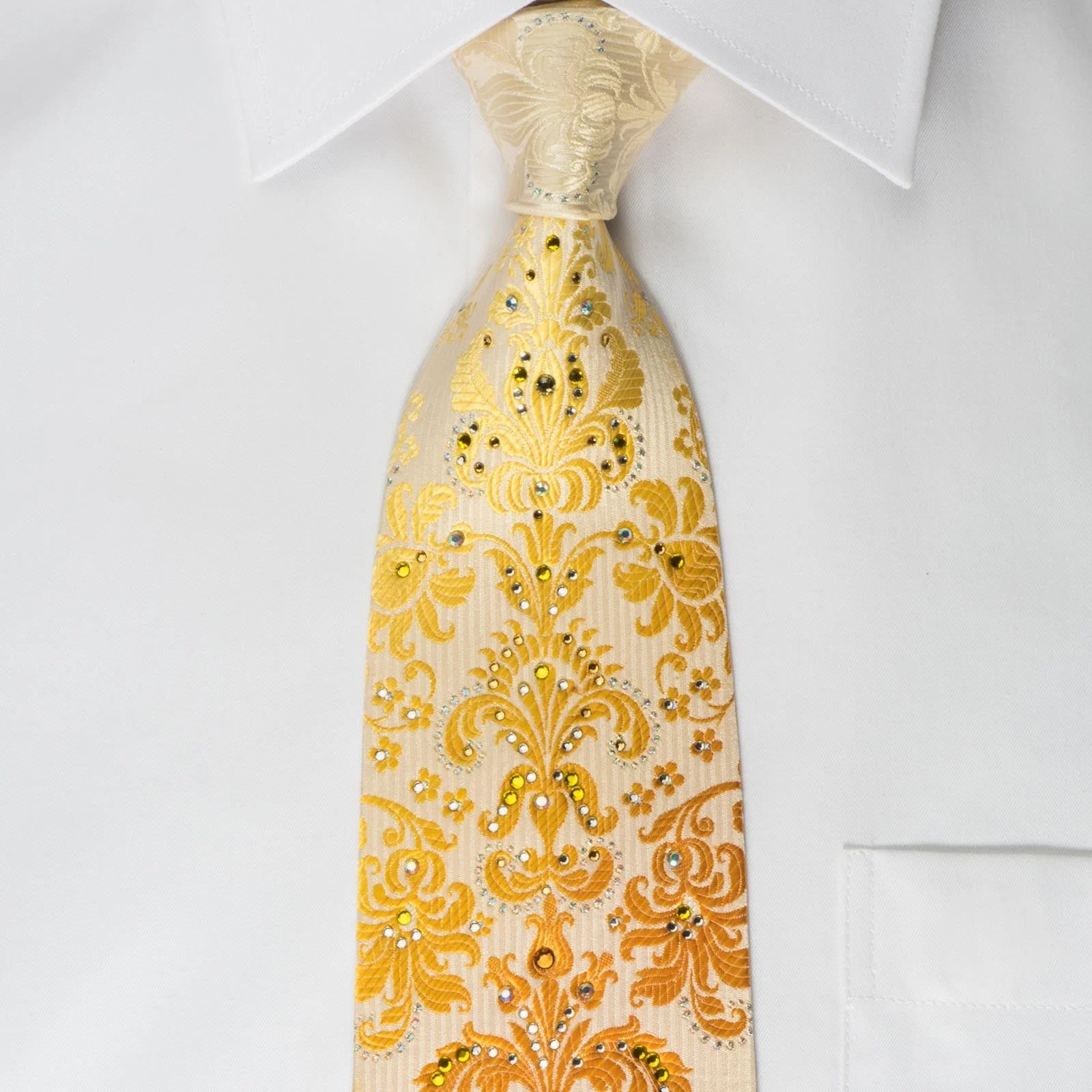 Guy Laroche Rhinestone Necktie Damask On Yellow With Silver Sparkles - Image 2
