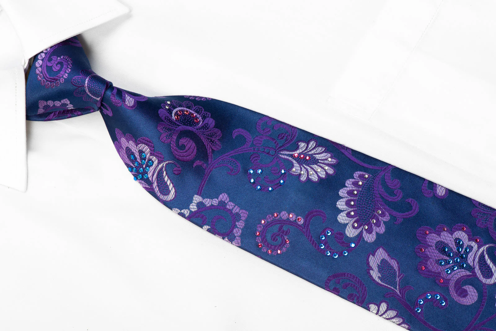 Guy Laroche Rhinestone Necktie Purple Anthemion On Navy - Image 2