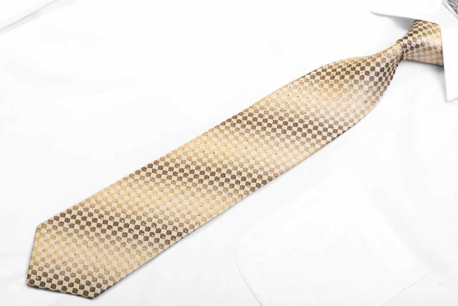 Guy Laroche Rhinestone Silk Necktie Beige With Sparkles - Image 3