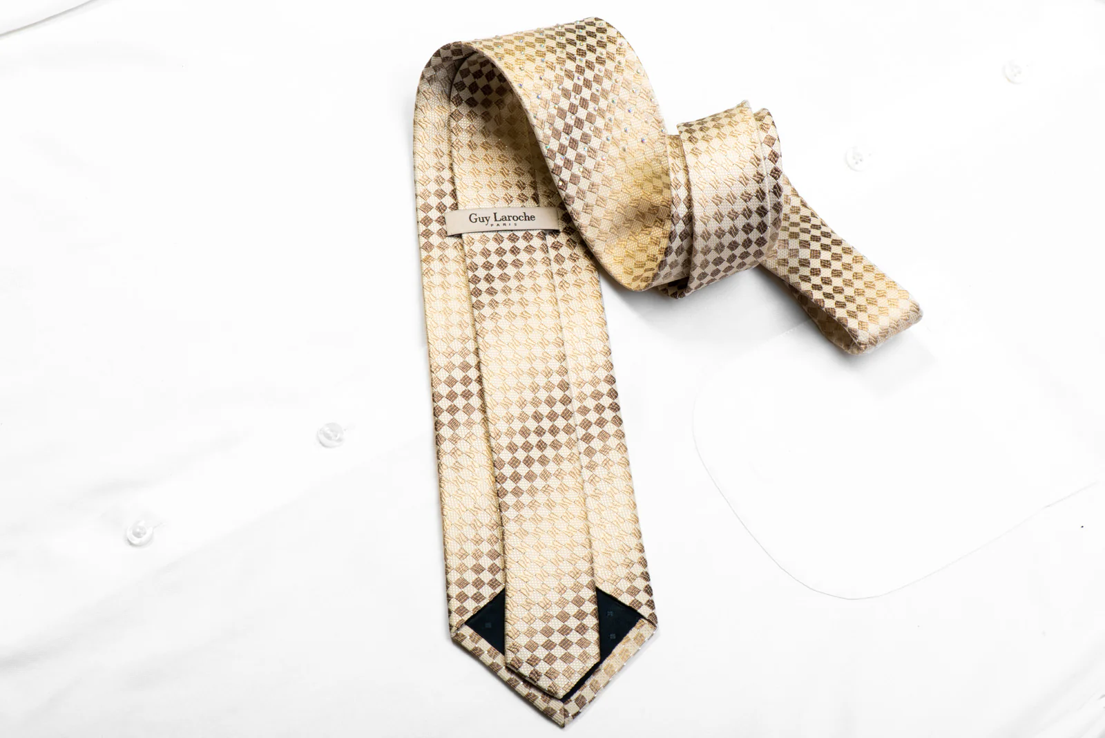 Guy Laroche Rhinestone Silk Necktie Beige With Sparkles - Image 4