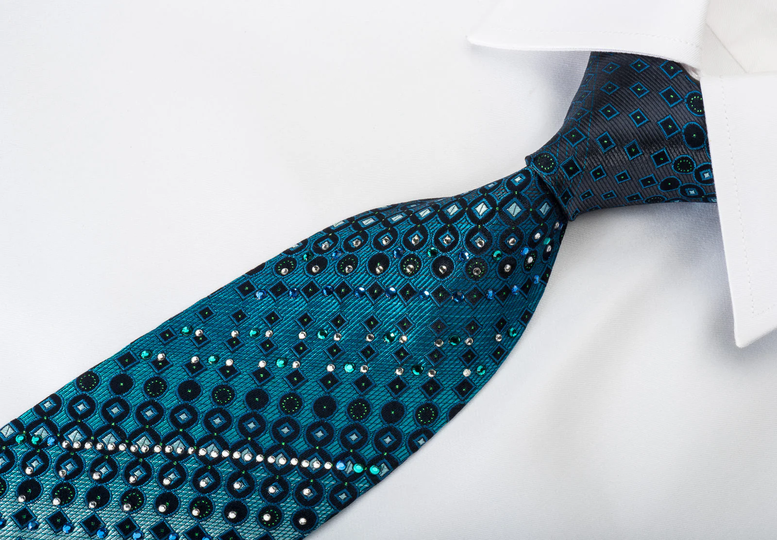 Guy Laroche Rhinestone Tie Geometric On Blue With Green Sparkles - Image 6