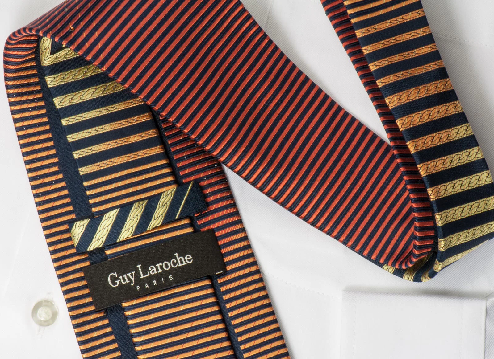 Guy Laroche Silk Rhinestone Necktie Orange Striped On Black With Sparkles - Image 4