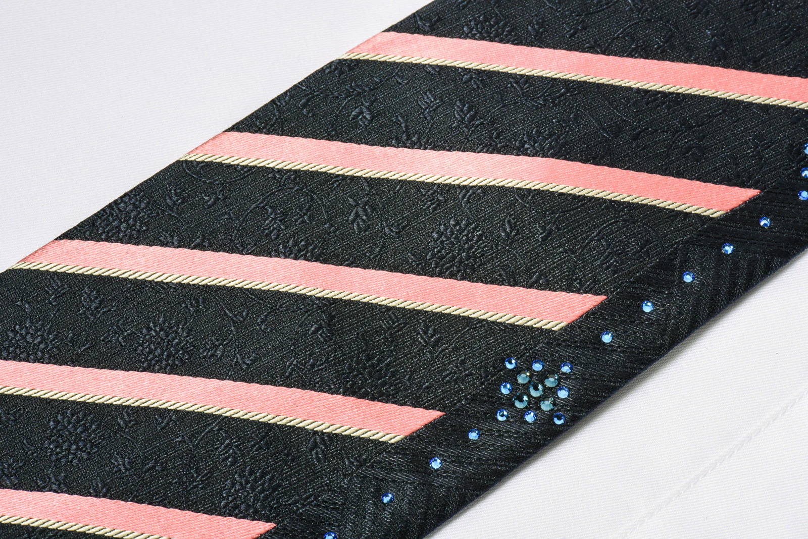 Guy Laroche Silk Rhinestone Tie Pink Striped On Black - Image 4