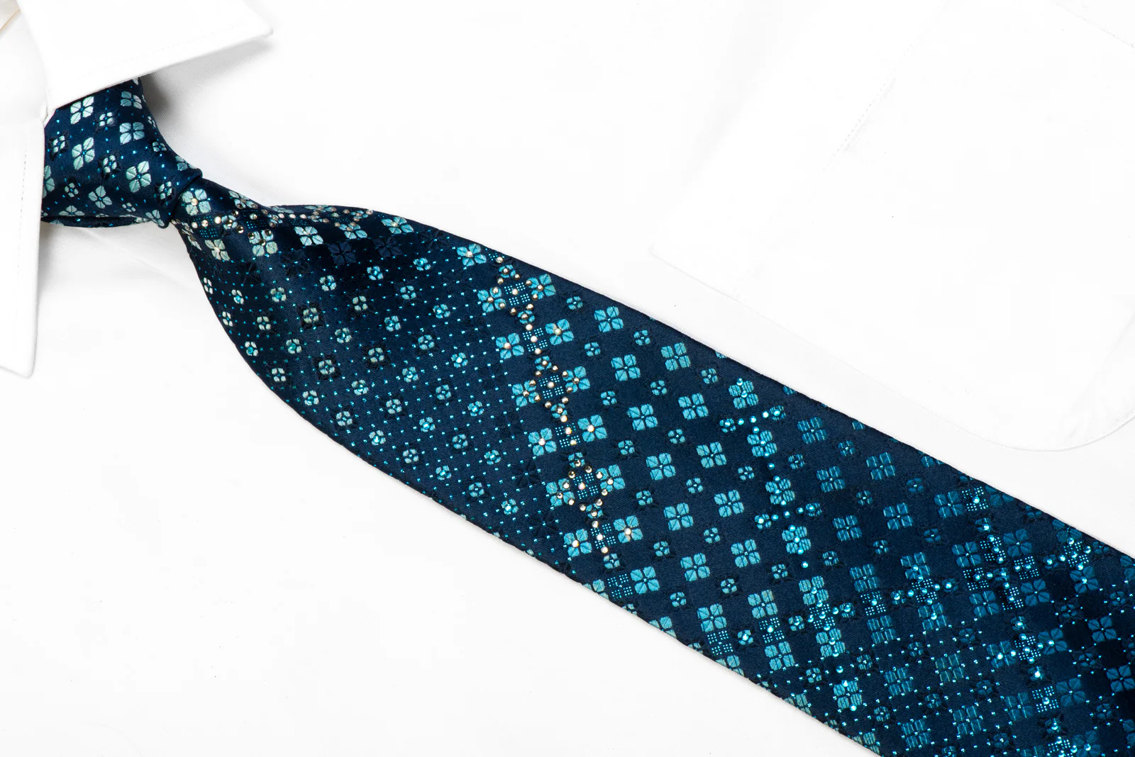 Guy Laroche Silk Tie Foulard Floral On Navy With Blue Sparkles - Image 2