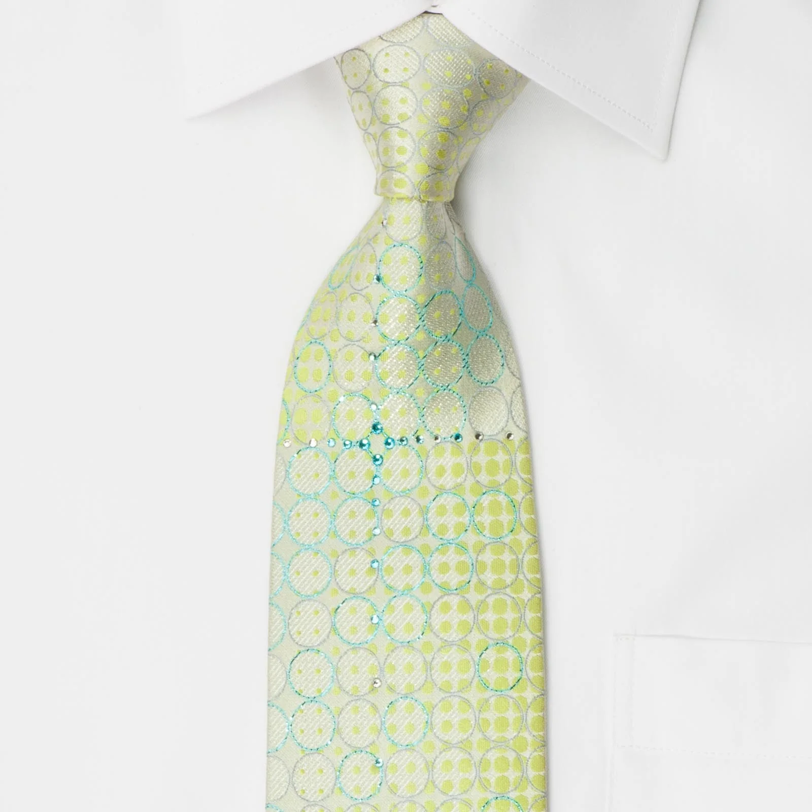 Harris Tone Rhinestone Silk Necktie Silver Geometric Design On Green With Sparkles - Image 2