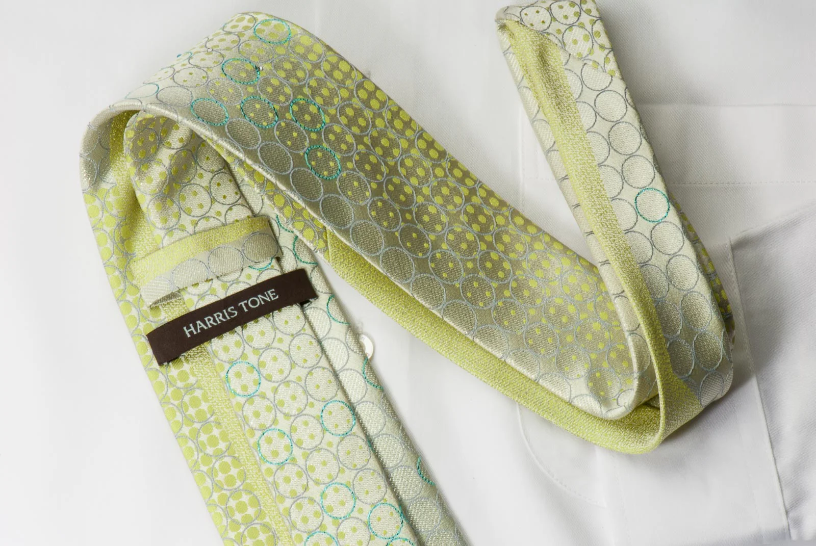 Harris Tone Rhinestone Silk Necktie Silver Geometric Design On Green With Sparkles - Image 4