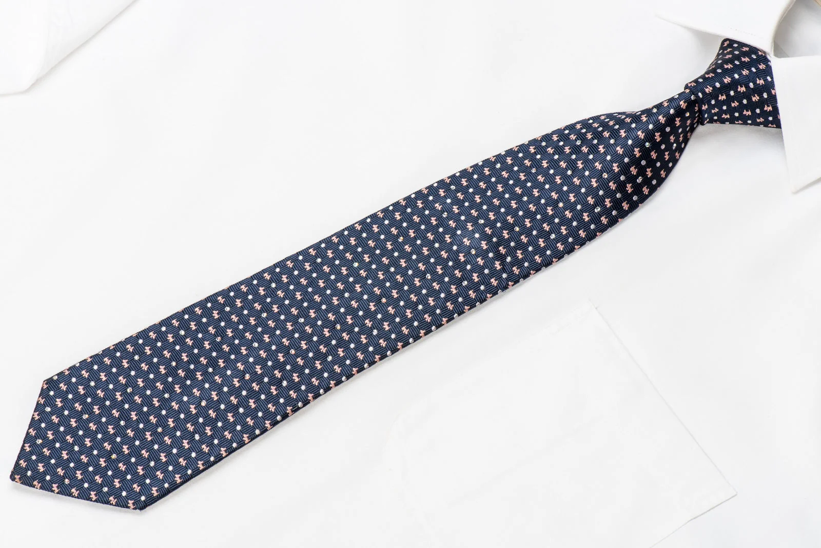 Indian Homme Men's Crystal Silk Necktie Scottie Dogs On Blue With Sparkles - Image 3