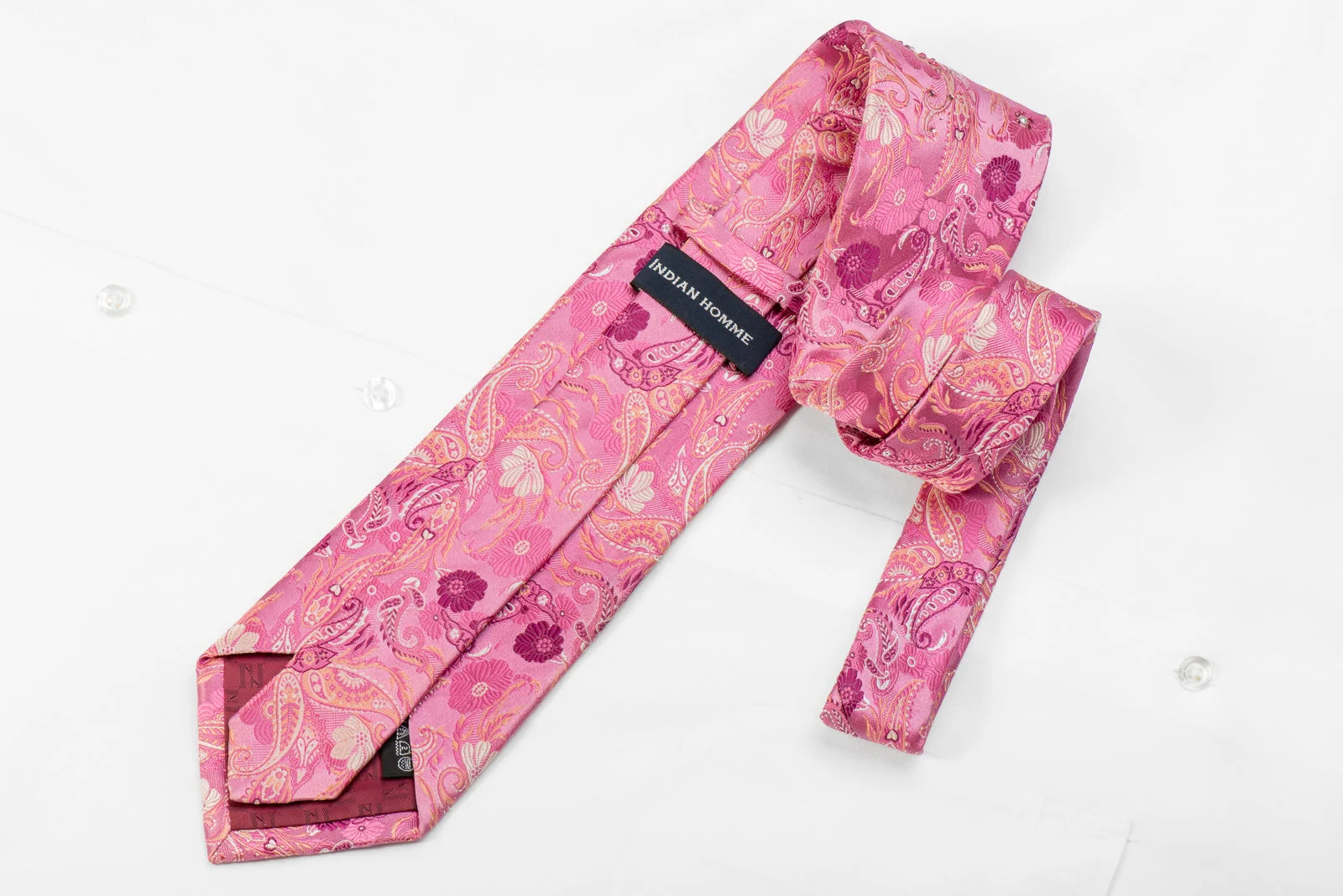 Indian Homme Men's Crystal Silk Tie Floral Paisley On Pink Sparkling With Rhinestones - Image 4