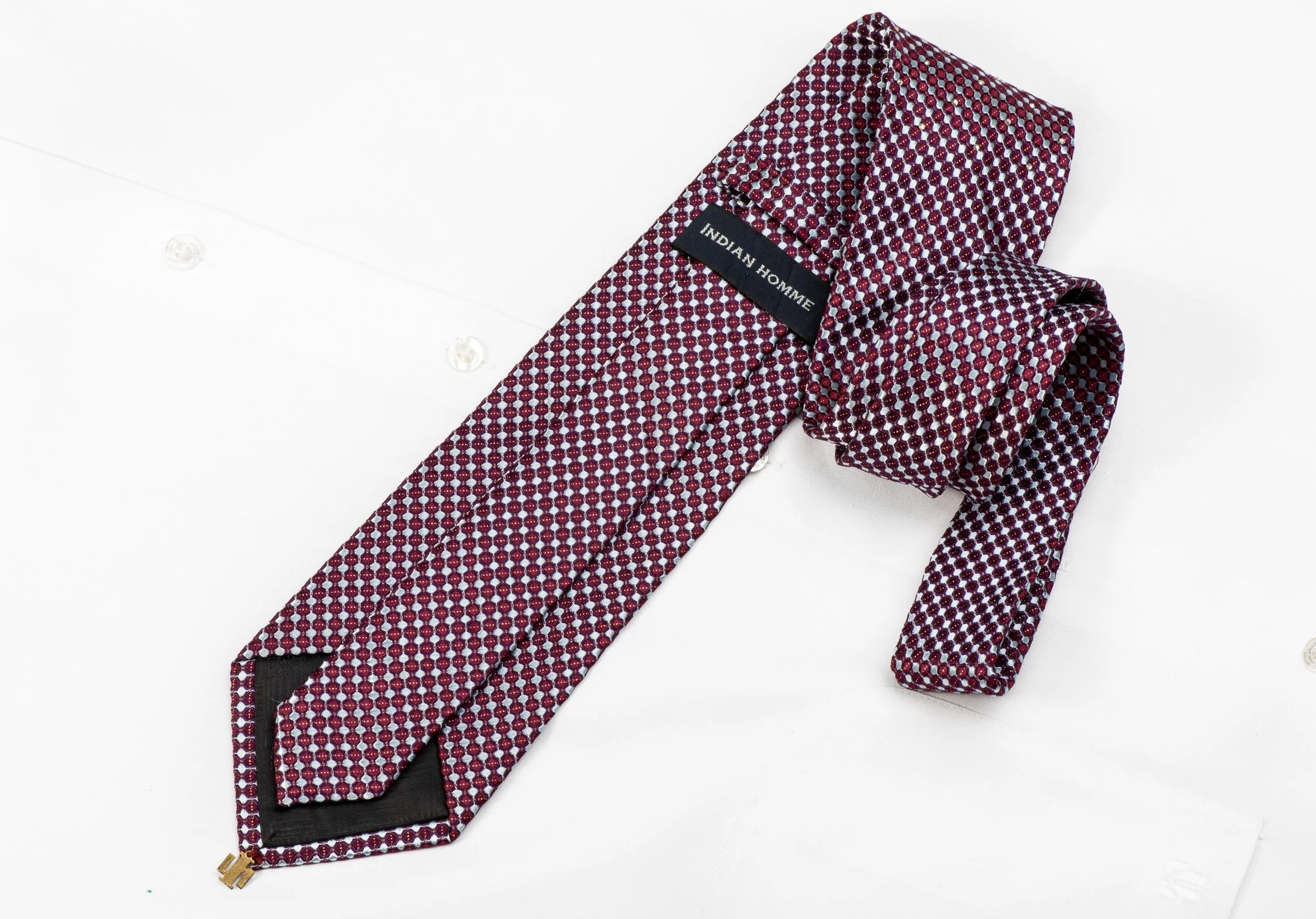 Indian Homme Men's Crystal Silk Tie Silver Purple Micro Checker With Silver Sparkles - Image 3