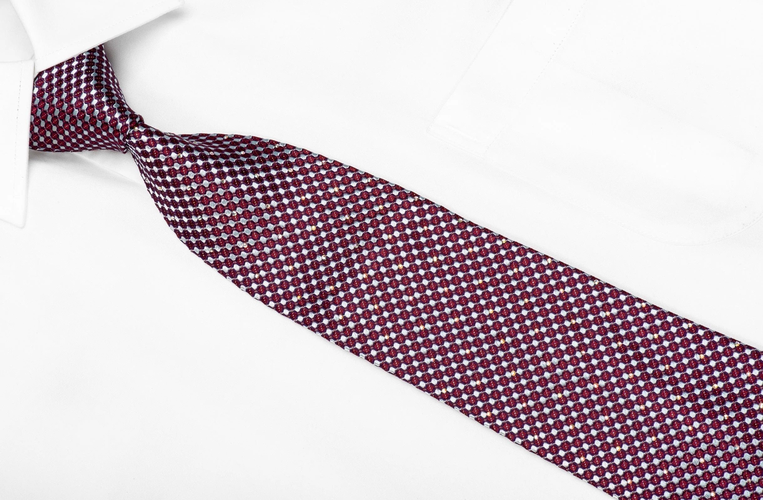 Indian Homme Men's Crystal Silk Tie Silver Purple Micro Checker With Silver Sparkles - Image 4