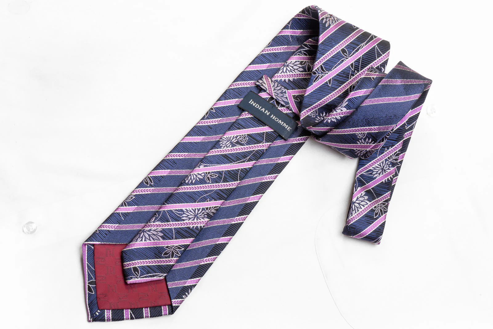 Indian Homme Men's Rhinestone Necktie Purple Striped On Black Blue Silver Floral With Sparkles - Image 4