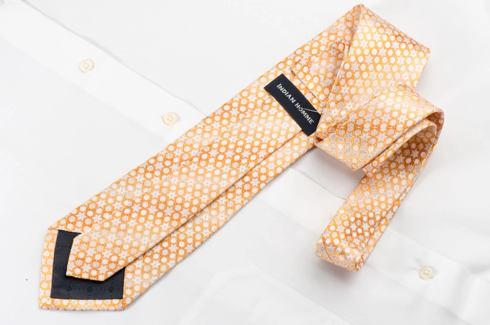 Indian Homme Mens Silk Rhinestone Tie Dots & Stars On Orange With Silver Sparkles - Image 3