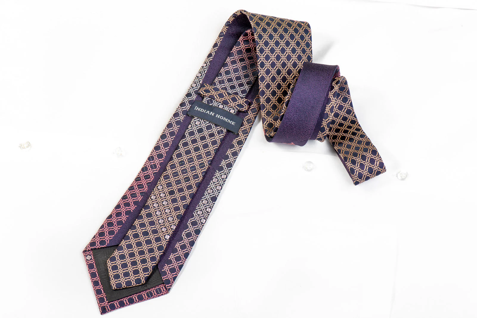 Indian Homme Rhinestone Tie Purple Geometric On Navy - Image 4