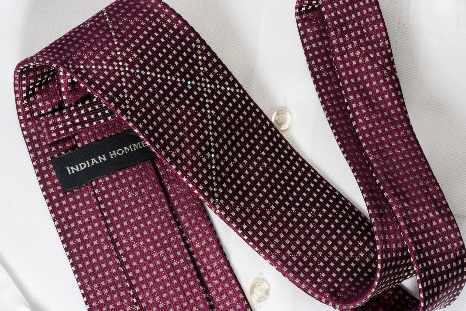 Indian Homme Rhinestone Tie Silver Micro Squares On Purple With Silver Sparkles - Image 4